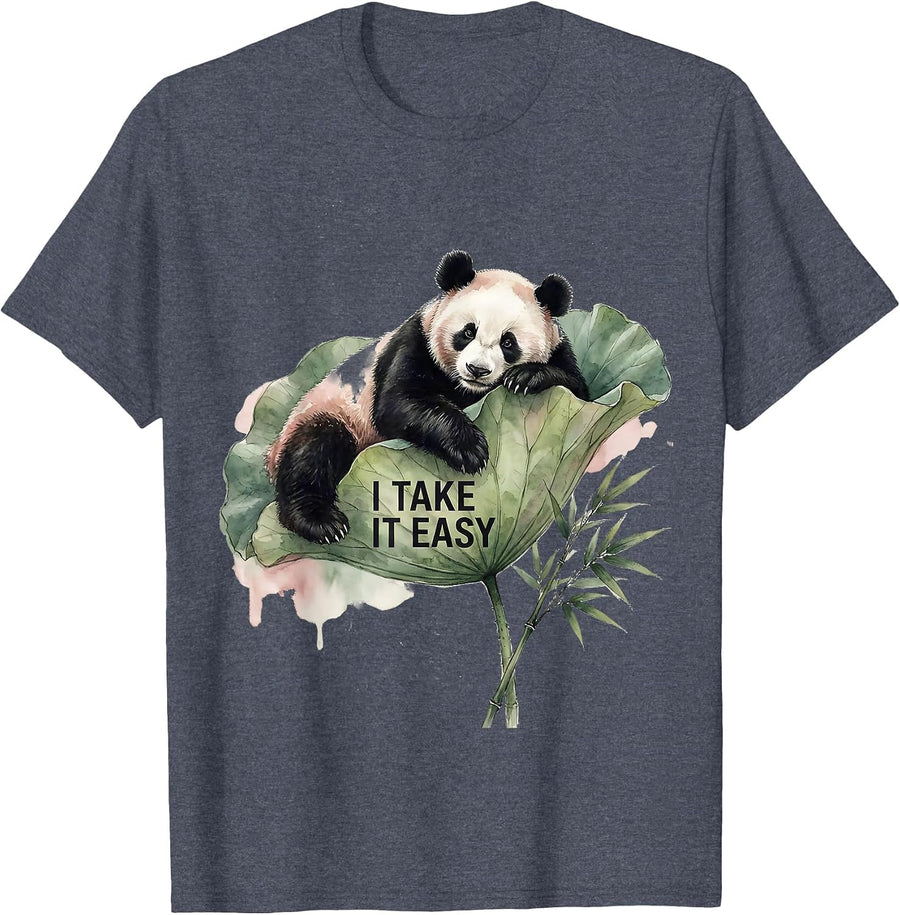 I Take It Easy Cute Panda Lover Watercolor Animal Humor T-Shirt - Heather Blue