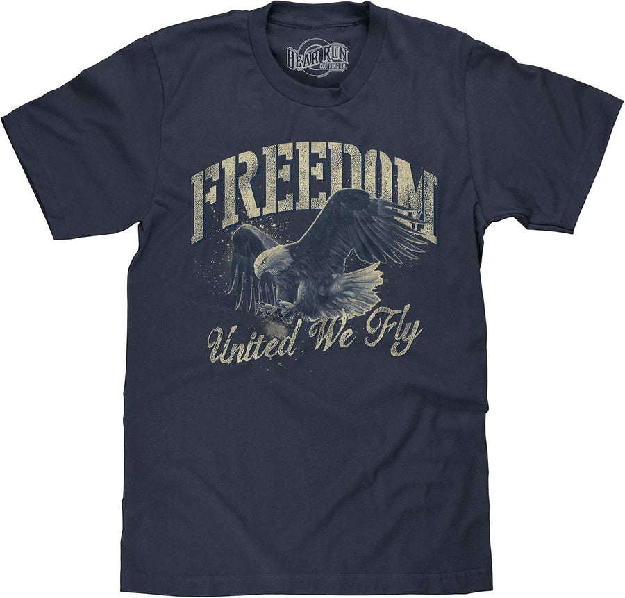 Men's Freedom United We Fly Faded Bald Eagle USA Graphic T-Shirt - Navy