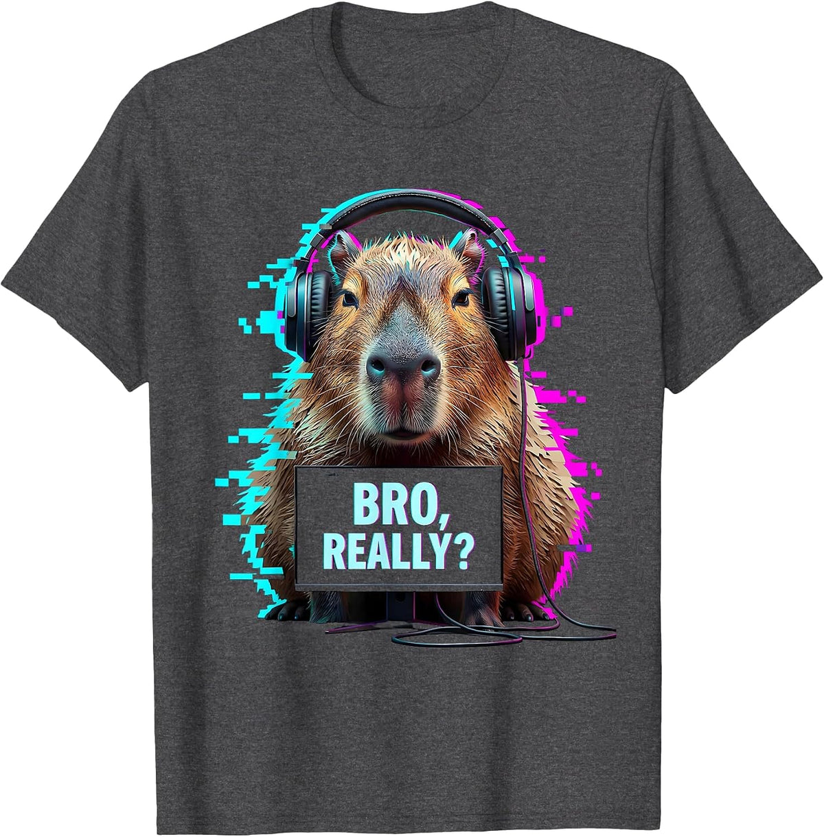 Men's BRO, REALLY? Funny Capybara Gamer Meme Humor T-Shirt - Dark Heather Grey