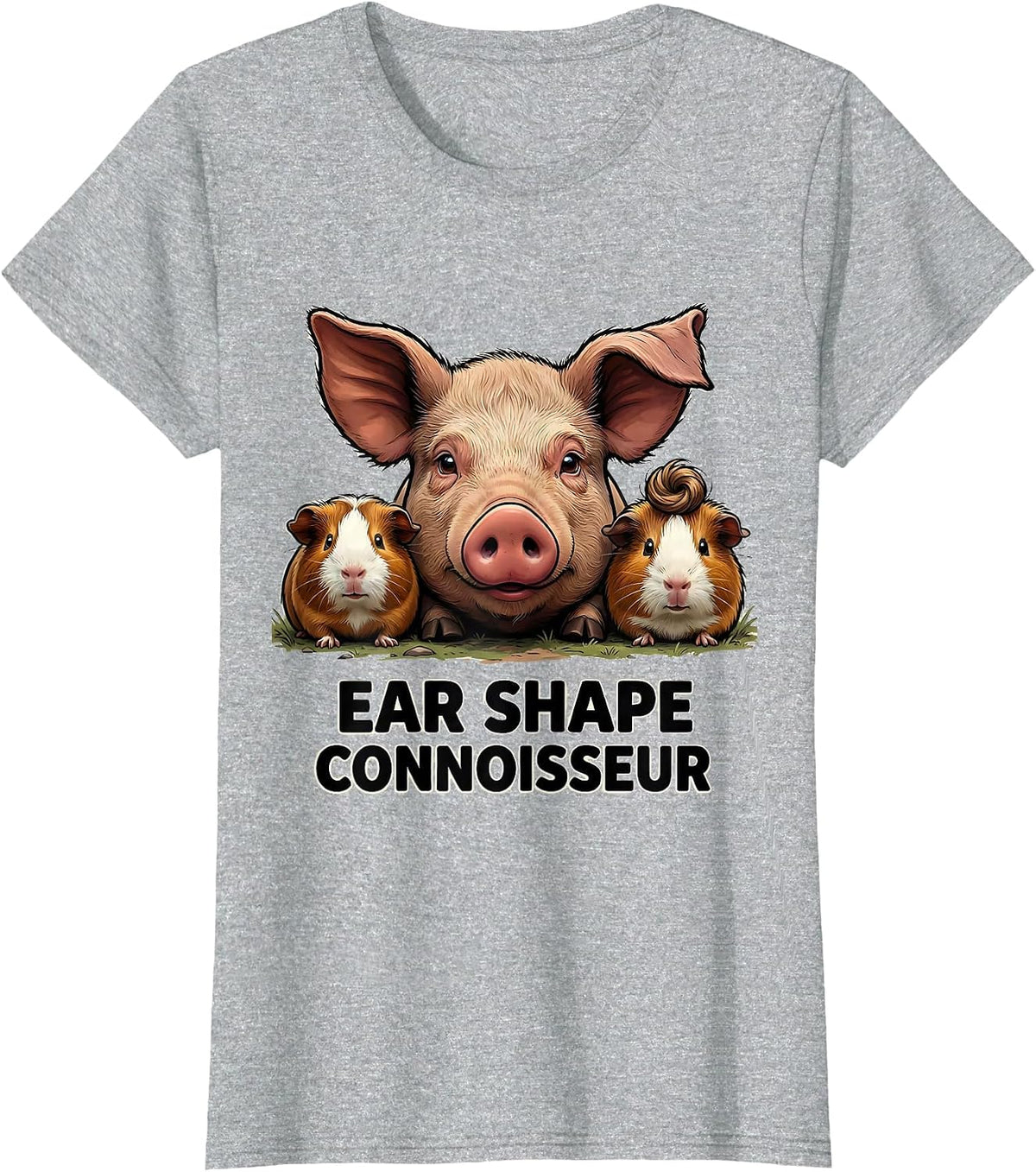 Ear Shape Connoisseur Funny Pig Lover Guinea Pig Cartoon T-Shirt - Heather Grey