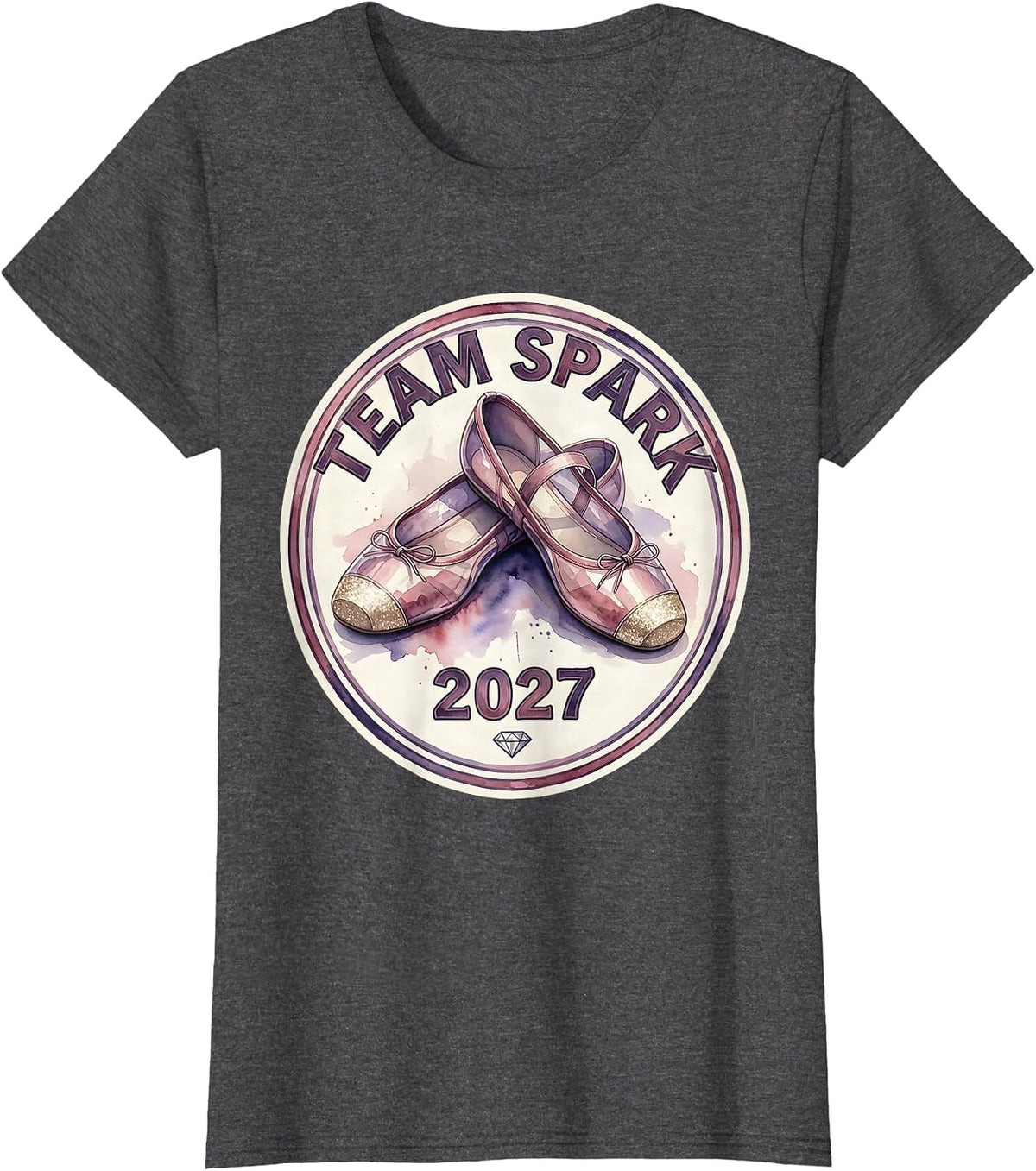 Women's Team Spark 2027 Watercolor Ballet Slipper Girls New Year T-Shirt - Dark Heather Grey