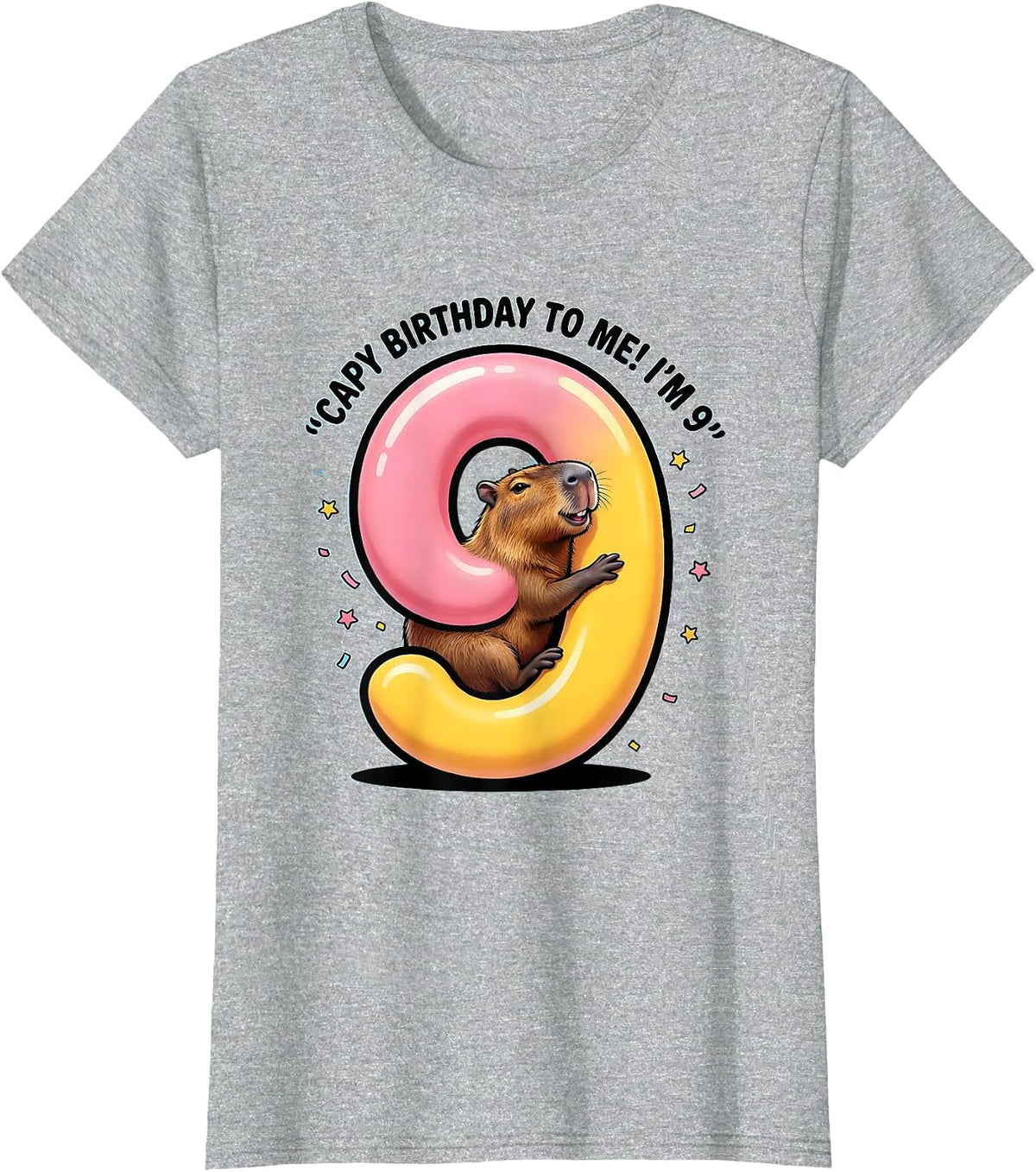 Capy Birthday To Me! I'm 9 Cartoon Capybara Kids Age Humor T-Shirt - Heather Grey