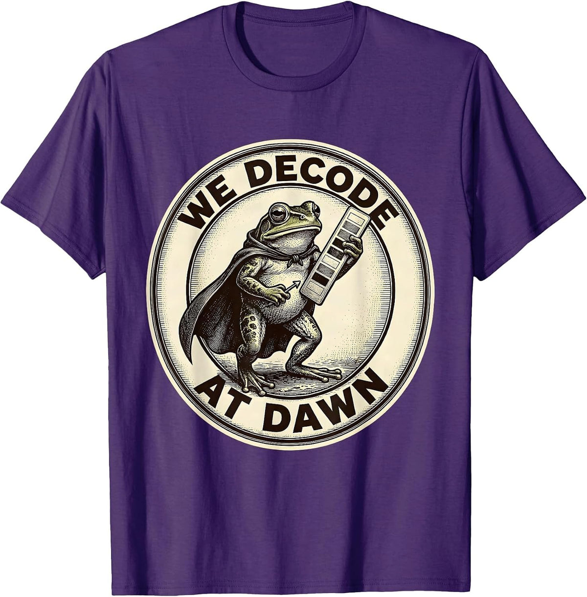 Men's We Decode At Dawn Funny Frog Teacher Back to School T-Shirt - Purple