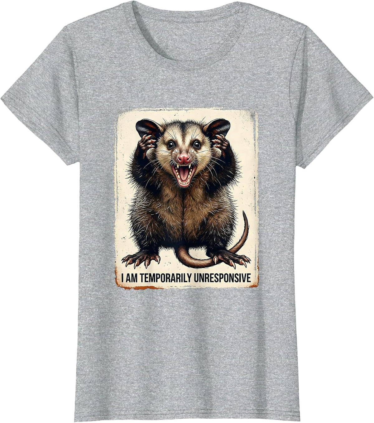 I Am Temporarily Unresponsive Funny Opossum Meme Animal T-Shirt - Heather Grey
