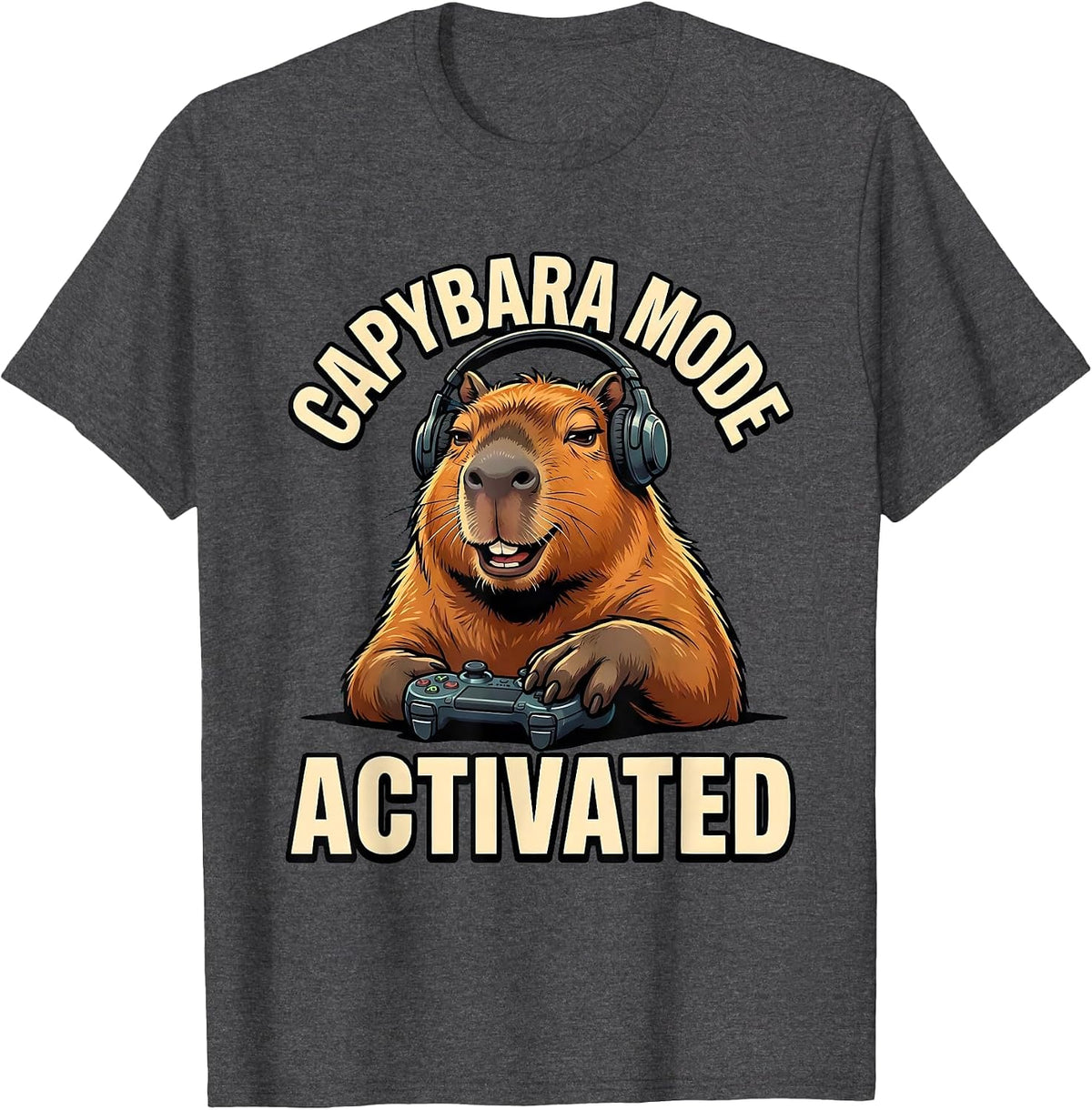 Men's Capybara Mode Activated Funny Gamer Meme Internet Humor T-Shirt - Dark Heather Grey