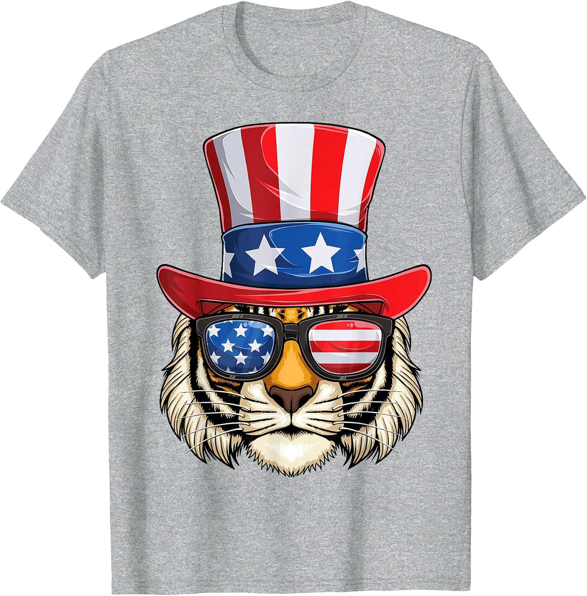 Patriotic Tiger USA American Flag Funny 4th of July Tiger T-Shirt - Heather Grey
