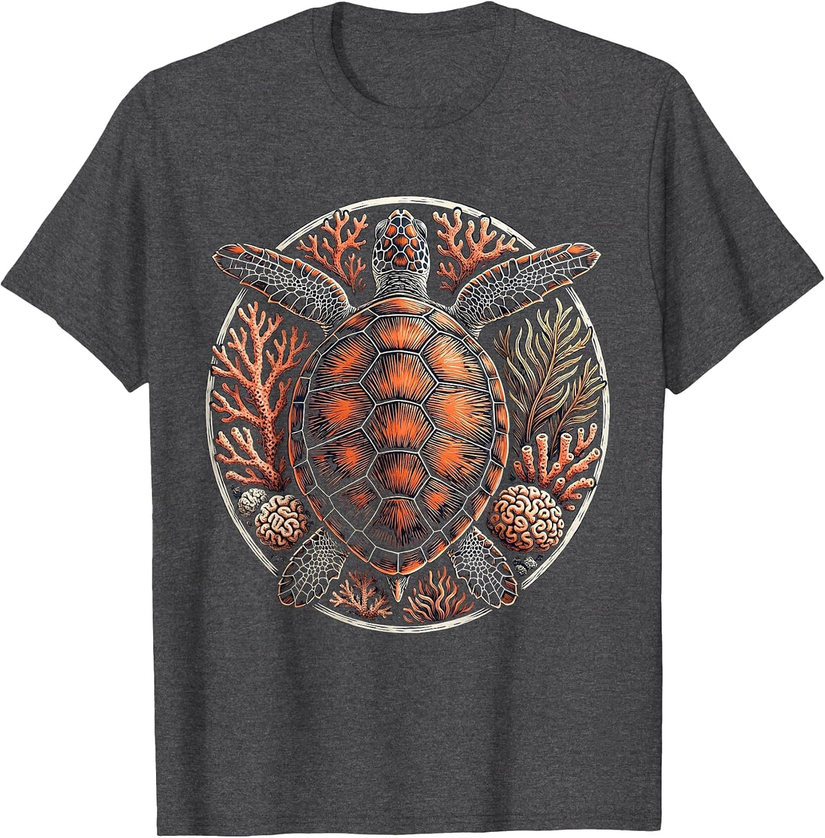 Hawaiian Sea Turtle Coral Reef Graphic T-Shirt - Dark Heather Grey