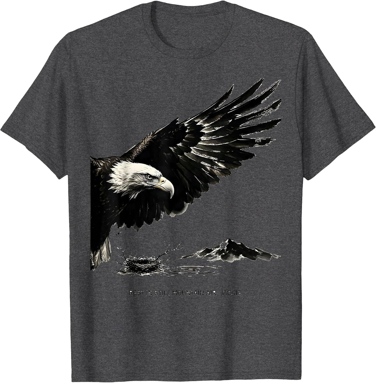 Men's Rest In Still Mountain Air Jackie Vintage Bald Eagle T-Shirt - Dark Heather Grey