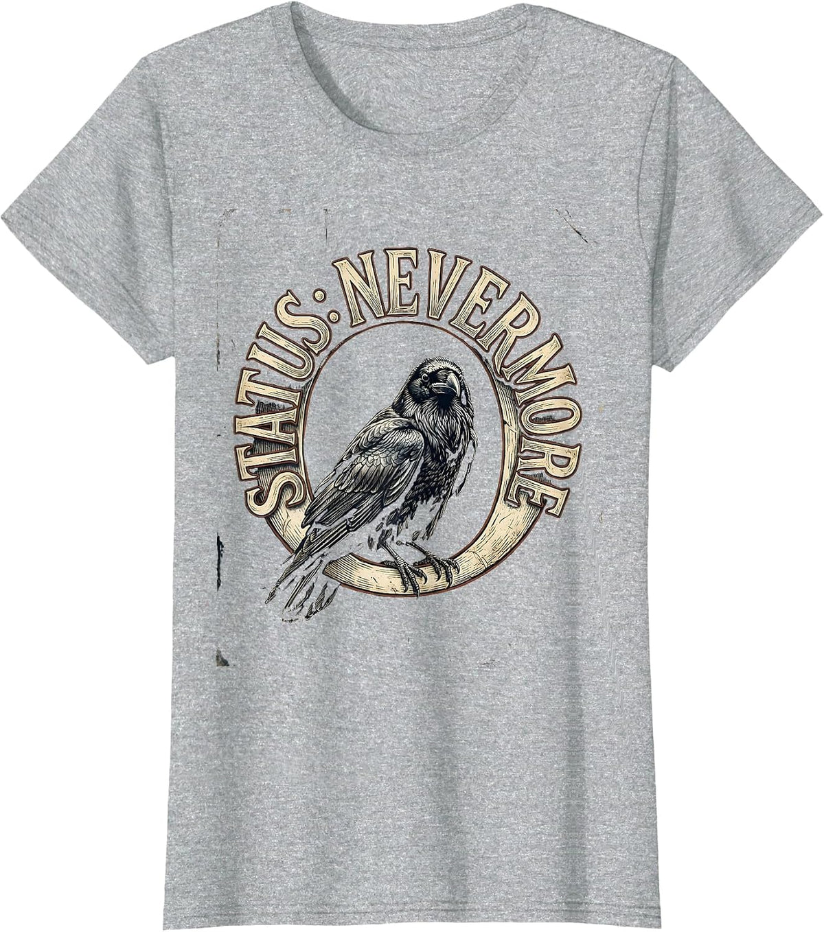 Women's Status Nevermore Vintage Gothic Edgar Allan Poe Raven Fan T-Shirt - Heather Grey