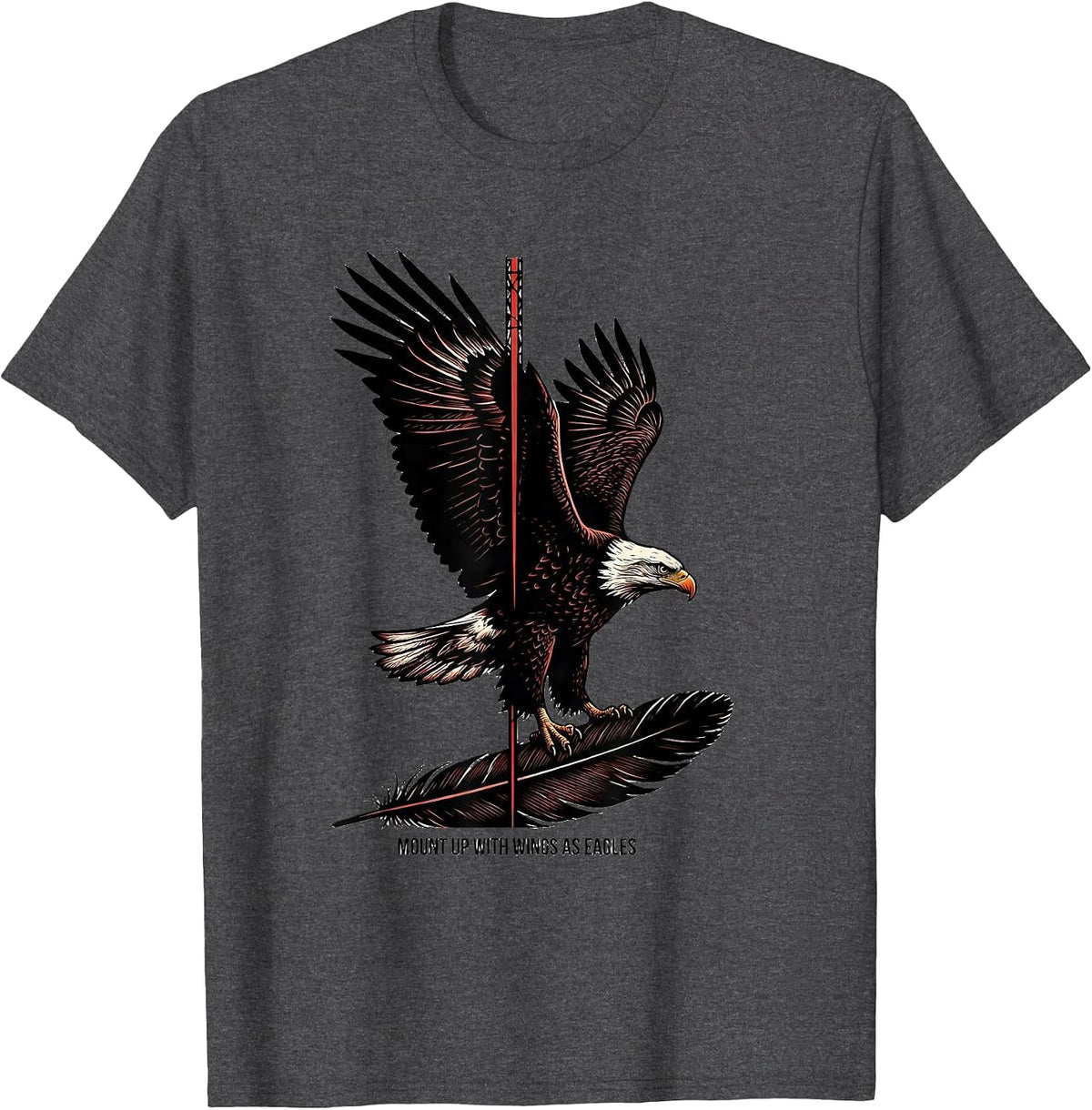 Mount Up With Wings As Eagles Stencil Graphic Eagle Pride T-Shirt - Dark Heather Grey