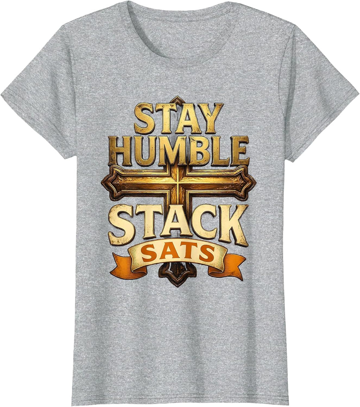 Stay Humble Stack Sats Bitcoin Crypto Design T-Shirt - Heather Grey