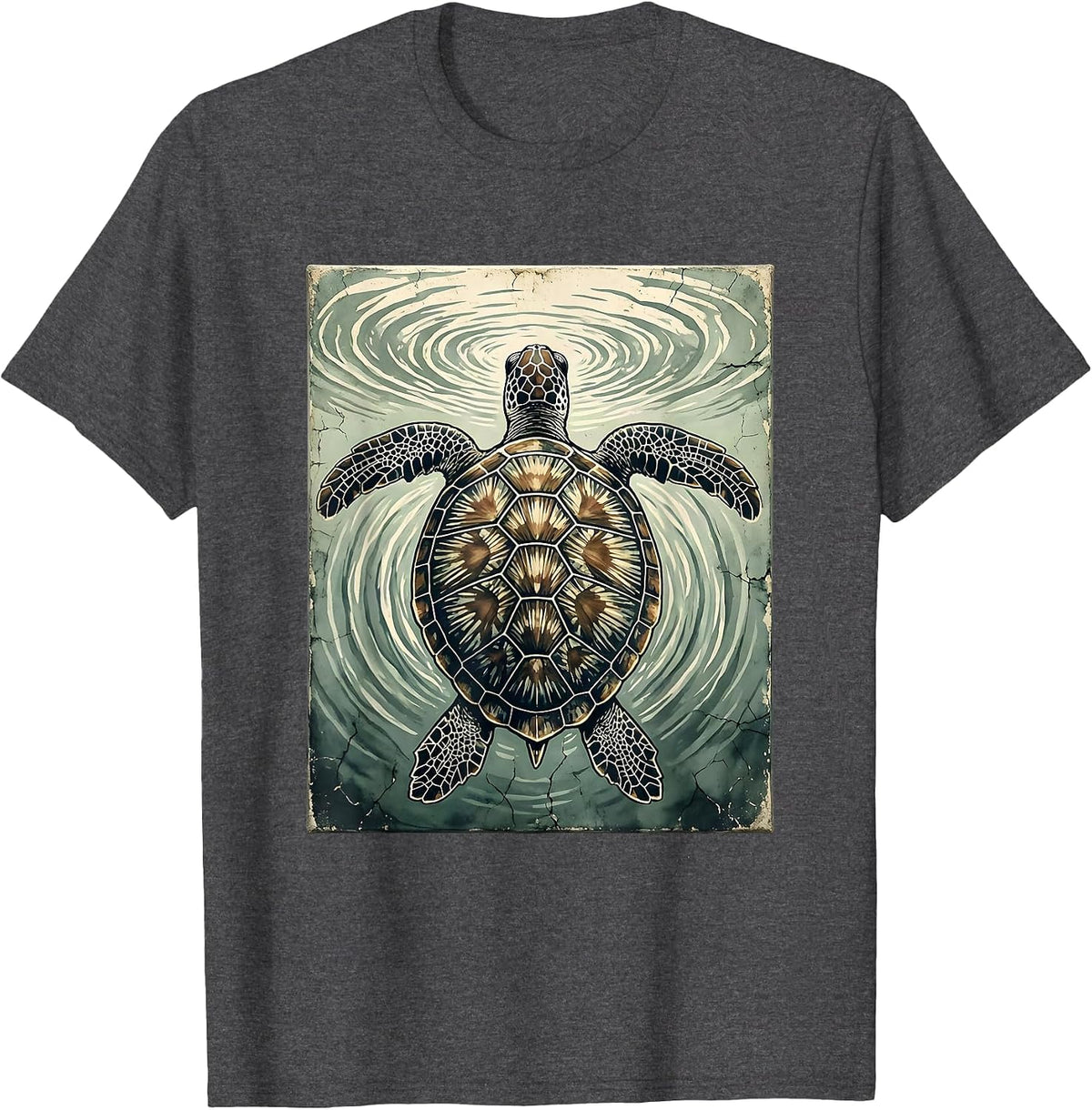 Men's Turtle Swimming Toward Ocean Surface Light T-Shirt - Dark Heather Grey