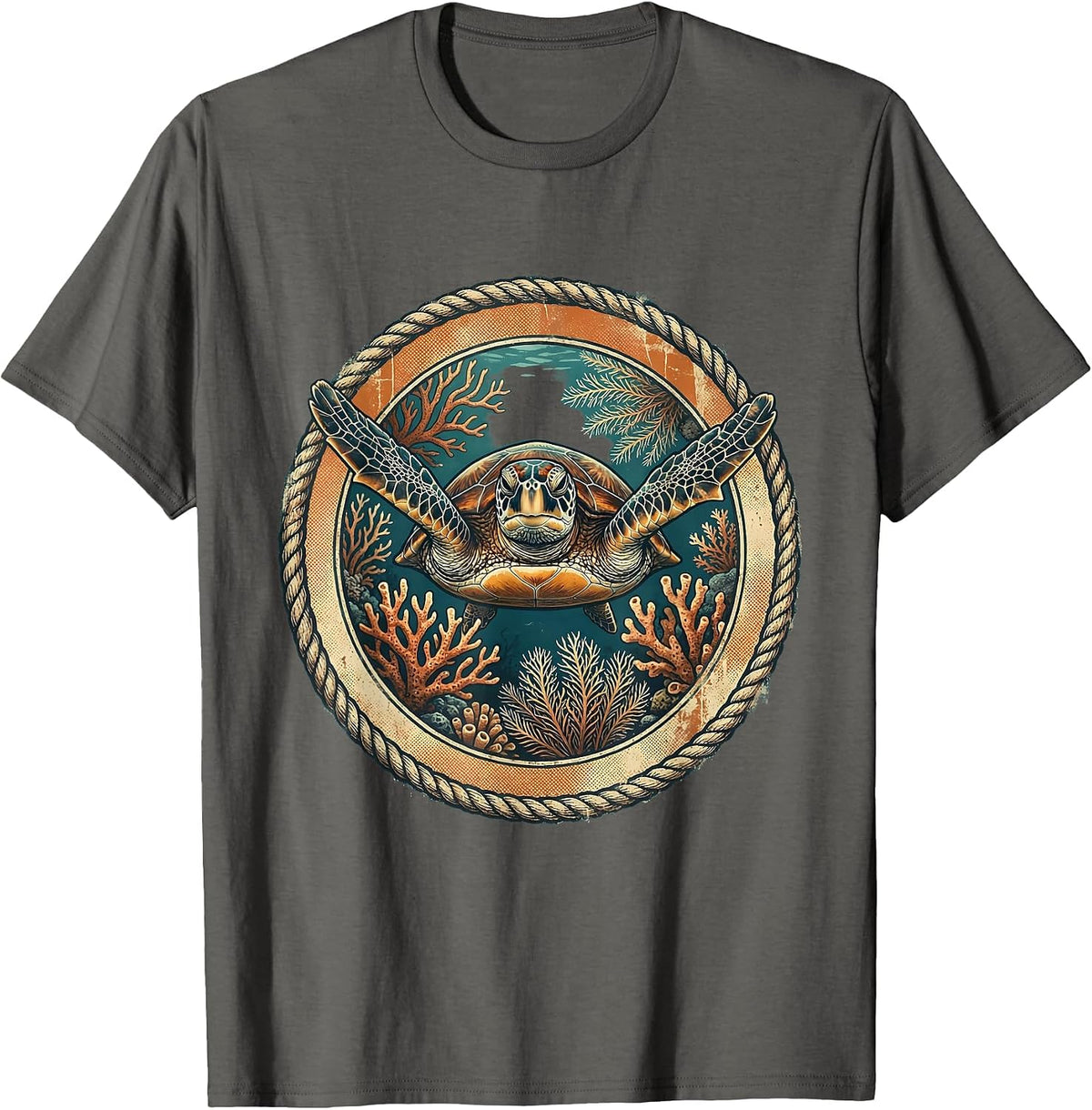 Dominican Sea Turtle Coral Reef Graphic T-Shirt - Asphalt Grey