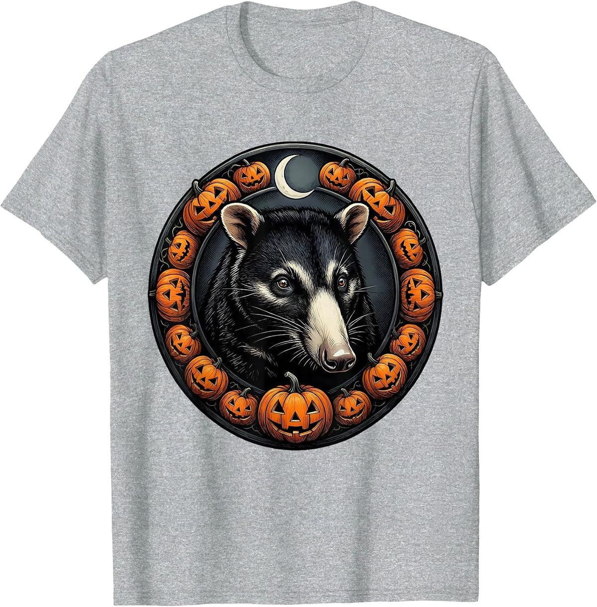 Men's Opossum Moon Vintage Gothic Halloween Spooky Novelty T-Shirt - Heather Grey