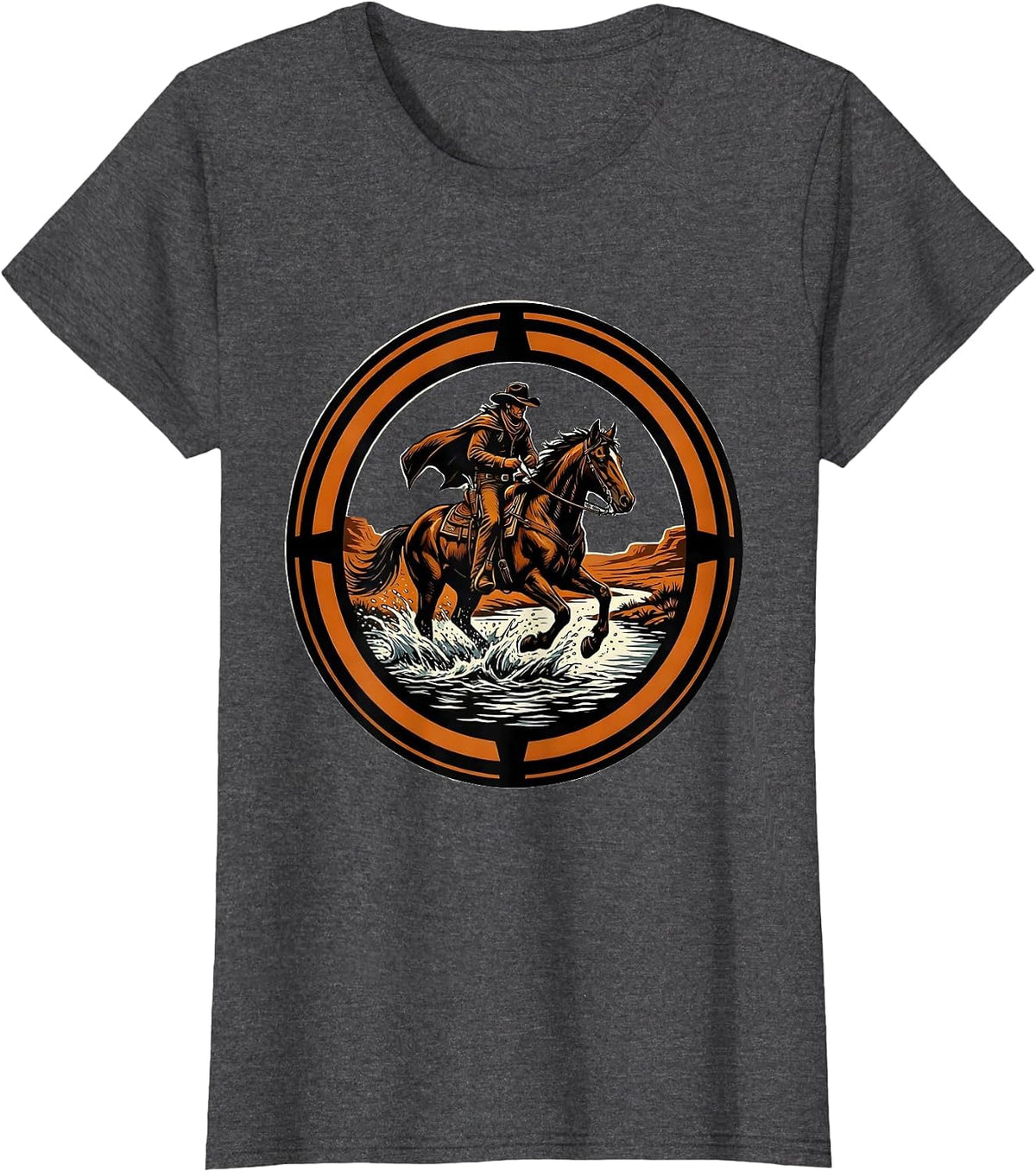 Women's Cowboy River Crossing Western Horse Riding Graphic T-Shirt - Dark Heather Grey
