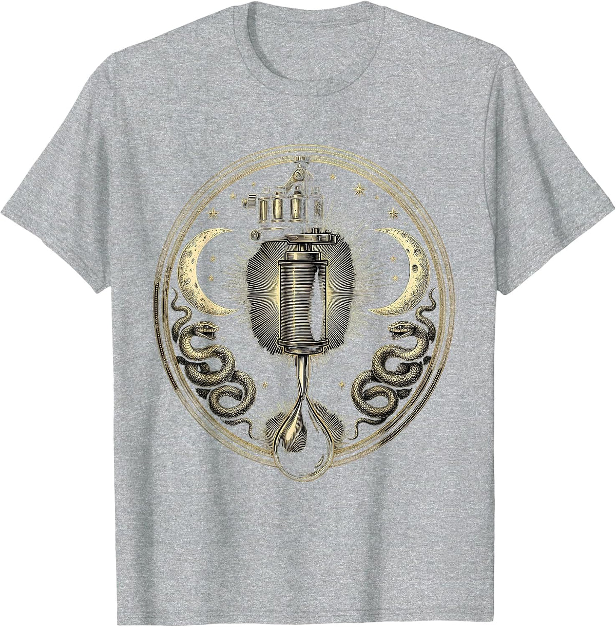 Men's Tattoo Machine Dripping Ink Graphic Design T-Shirt - Heather Grey