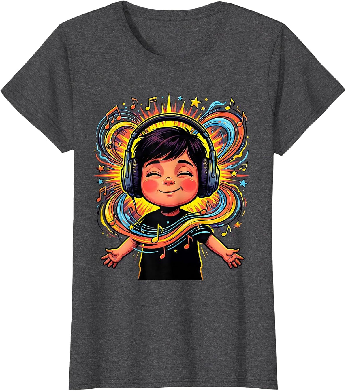 Women's Special Education Music Child Headphones Art T-Shirt - Dark Heather Grey