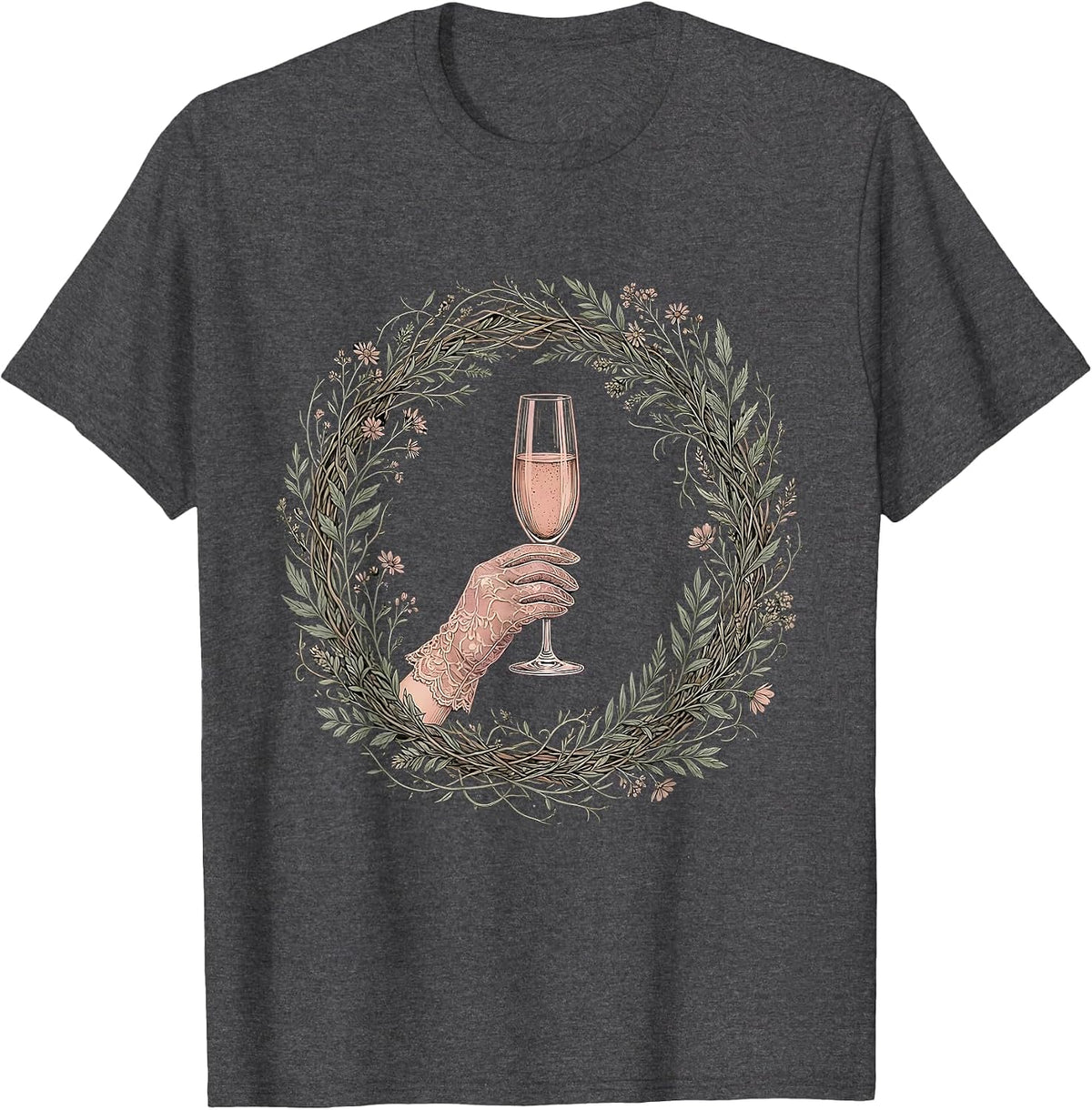 Gloved Hand Champagne Flute Celebration Graphic T-Shirt - Dark Heather Grey