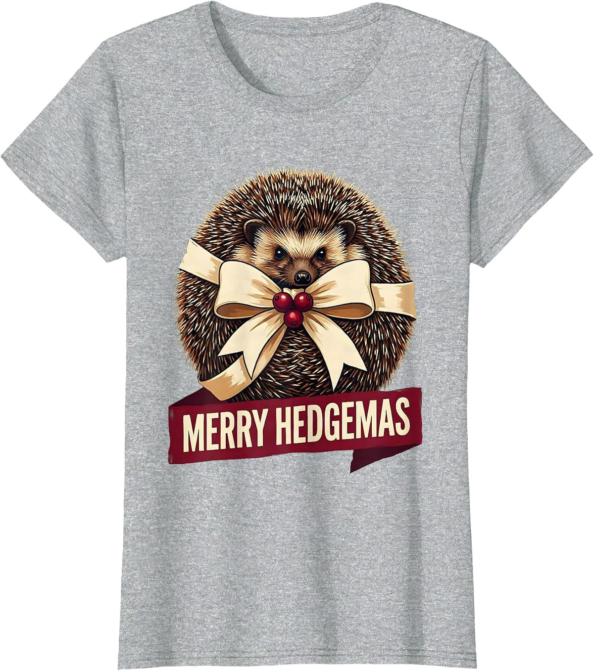 Women's Merry Hedgemas Cute Hedgehog Christmas Humor Novelty Gift T-Shirt - Heather Grey