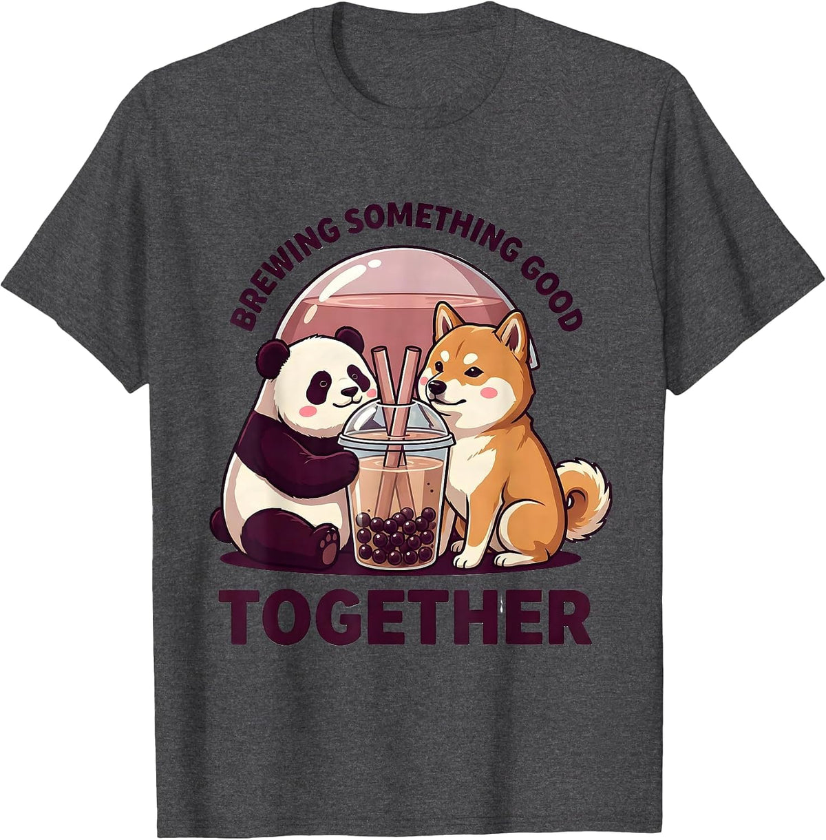 Men's Brewing Something Good Together Cute Panda Kawaii Boba Tea T-Shirt - Dark Heather Grey