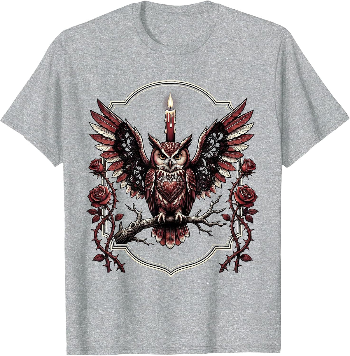 Men's Halloween Owl on Bare Branch Illustration T-Shirt - Heather Grey