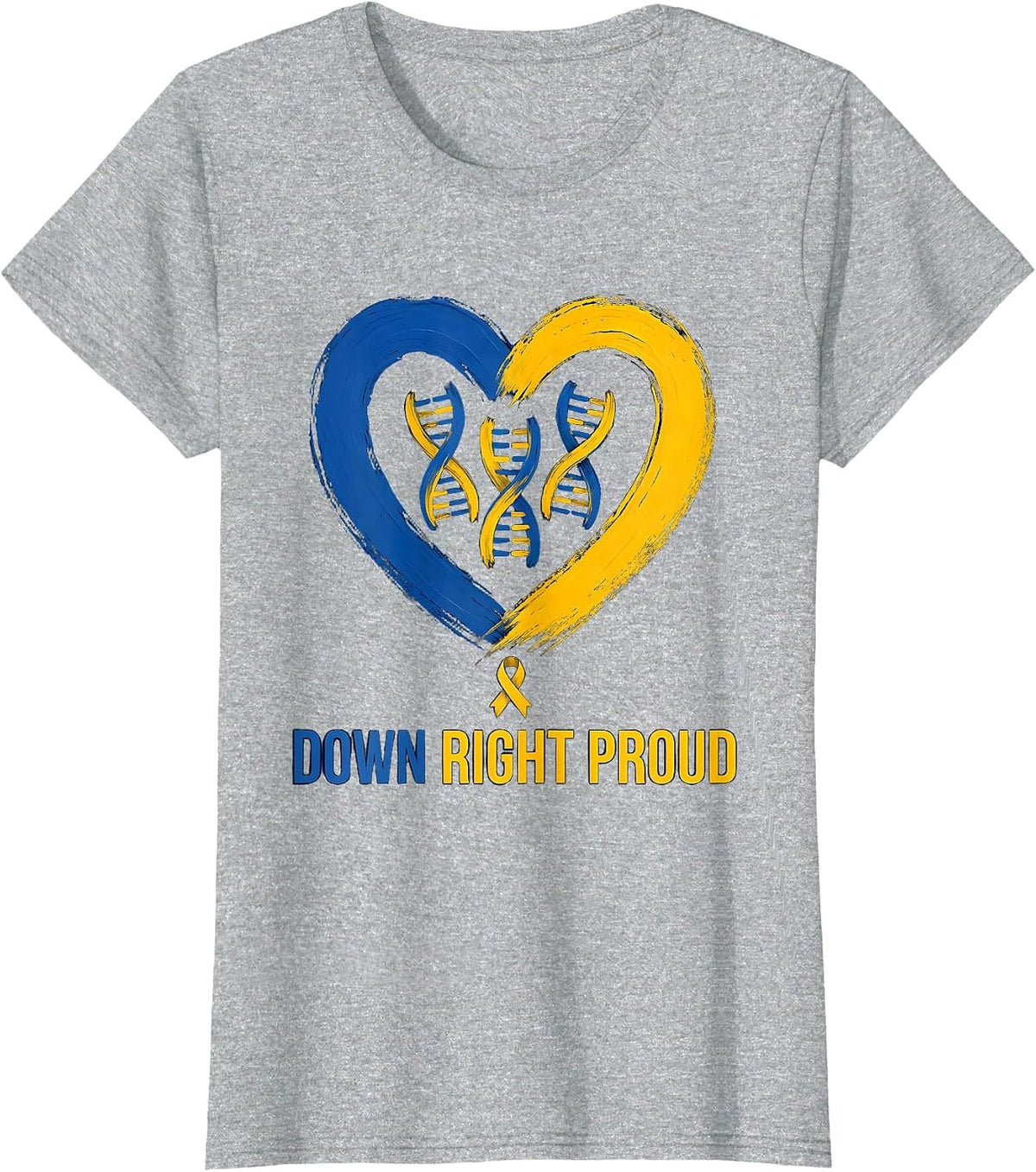 Women's Down Right Proud Symmetrical Heart Chromosome Down Syndrome T-Shirt - Heather Grey