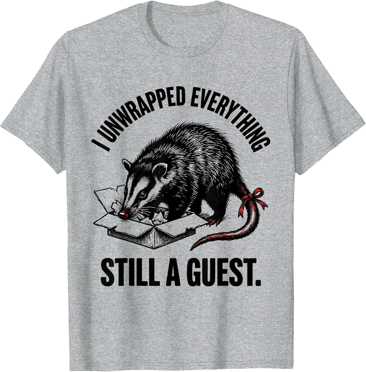 Men's I Unwrapped Everything, Still A Guest Funny Opossum Meme T-Shirt - Heather Grey