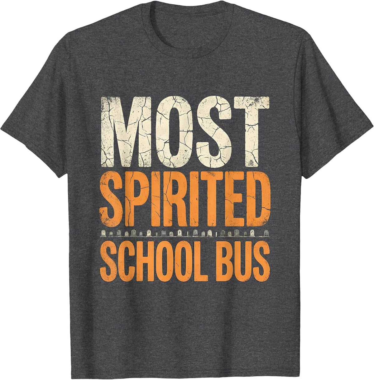Most Spirited School Bus Halloween Teacher Design T-Shirt - Dark Heather Grey