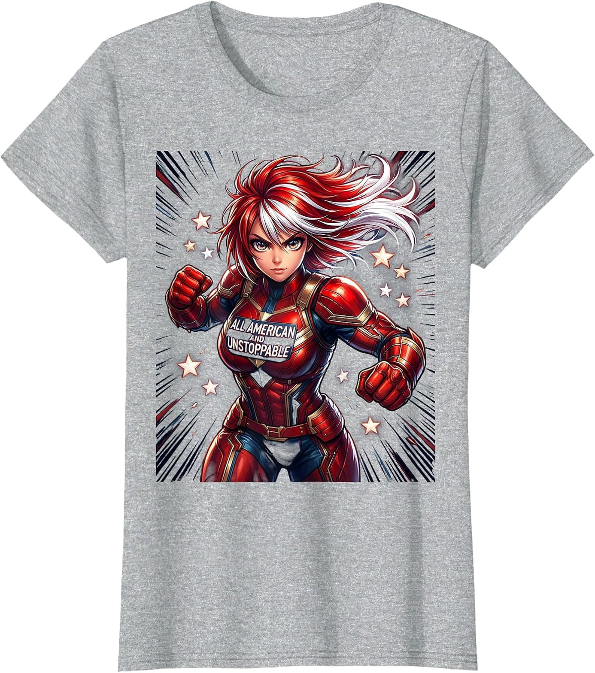 All-American and Unstoppable Patriotic Design T-Shirt - Heather Grey