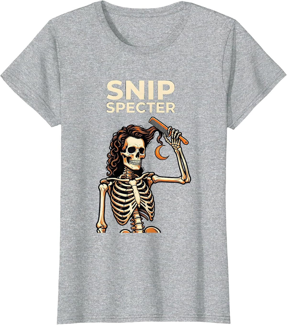 Women's Snip Specter Tattoo Skeleton Hairstylist Halloween Barber T-Shirt - Heather Grey