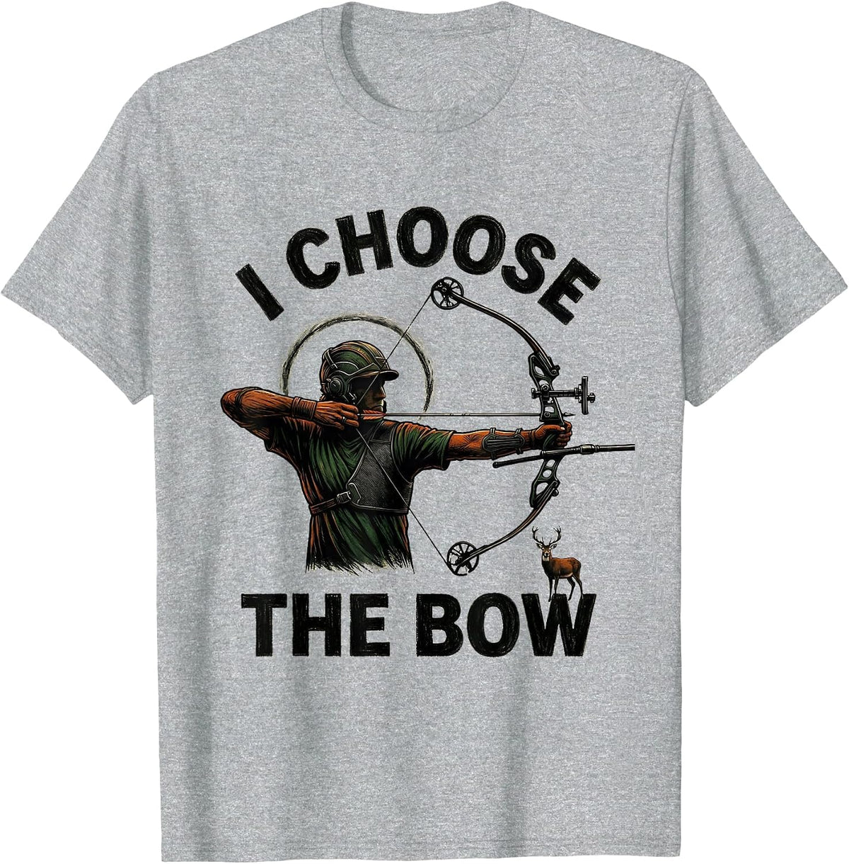 Men's I Choose The Bow Funny Archery Bowhunter Deer Hunting Gift T-Shirt - Heather Grey