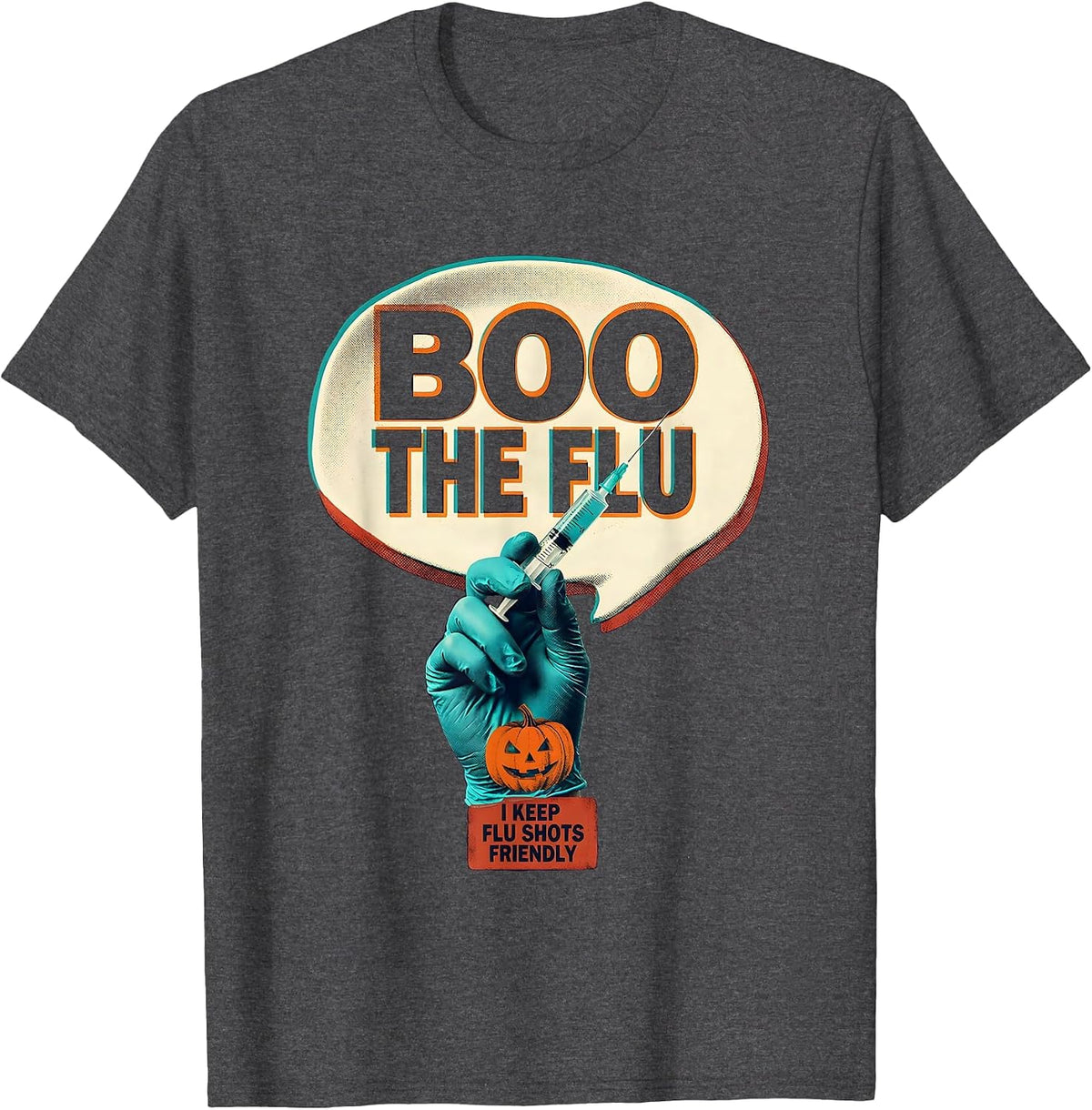 Men's Boo the Flu I Keep Flu Shots Friendly Funny Nurse Halloween T-Shirt - Dark Heather Grey