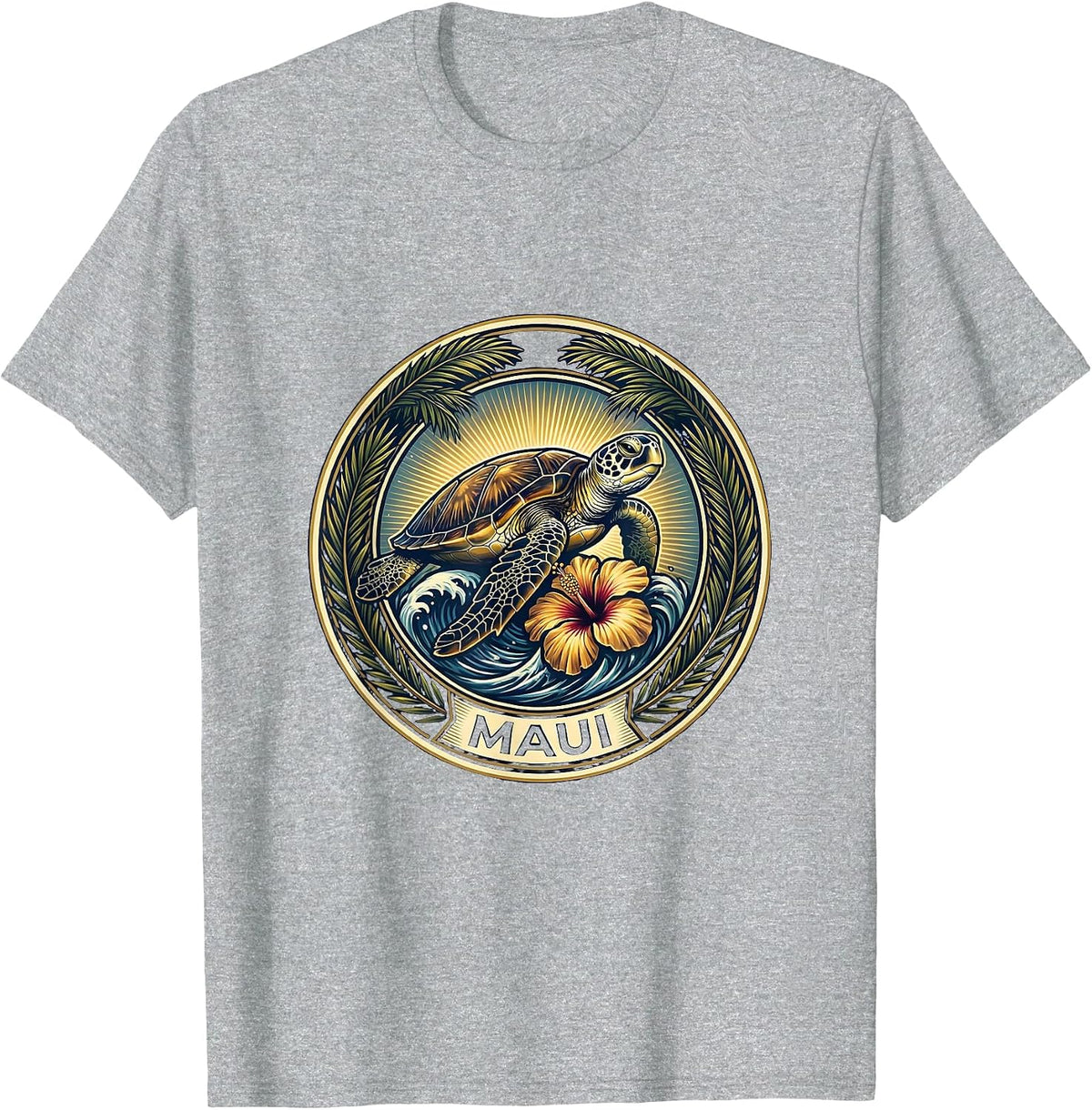 Men's Maui Tropical Surf Club Sea Turtle Souvenir Emblem T-Shirt - Heather Grey