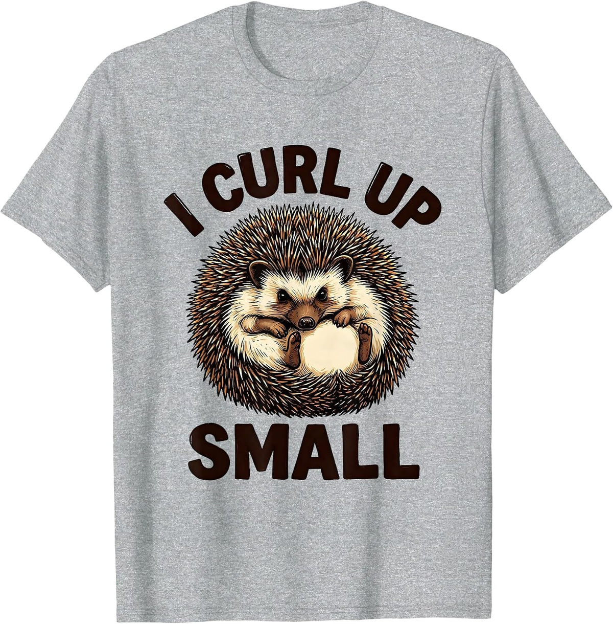 Men's I Curl Up Small Cute Hedgehog Lover Humor T-Shirt - Heather Grey