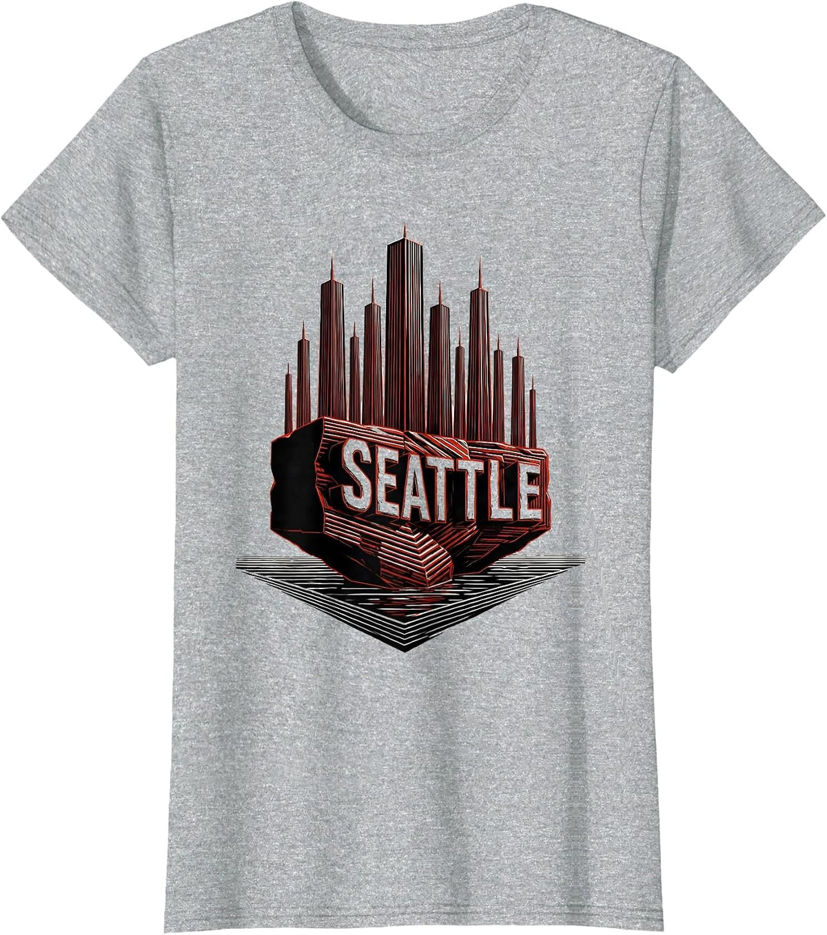 Seattle Geometric Grunge Vintage Skyline City Pride T-Shirt - Heather Grey