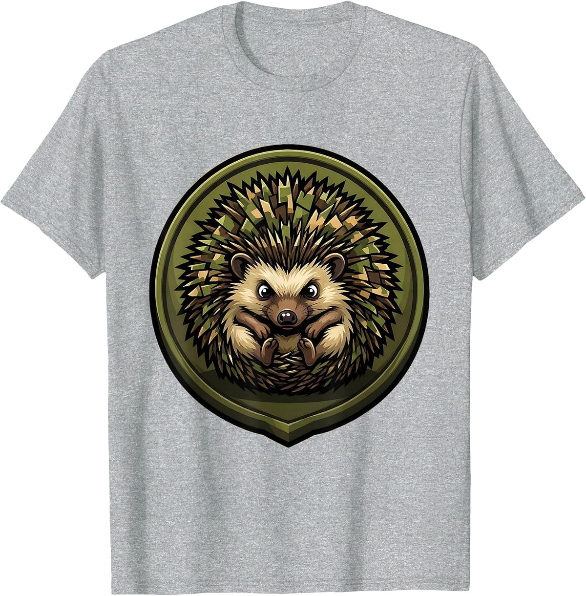 Men's Kids Camo Hedgehog Rolled Up Ball Graphic T-Shirt - Heather Grey