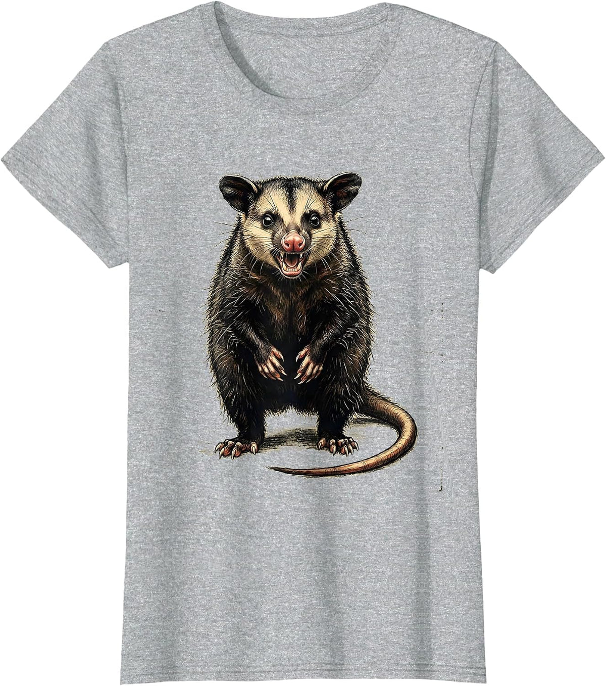 Distressed Opossum Angry Animal Meme Humor T-Shirt - Heather Grey