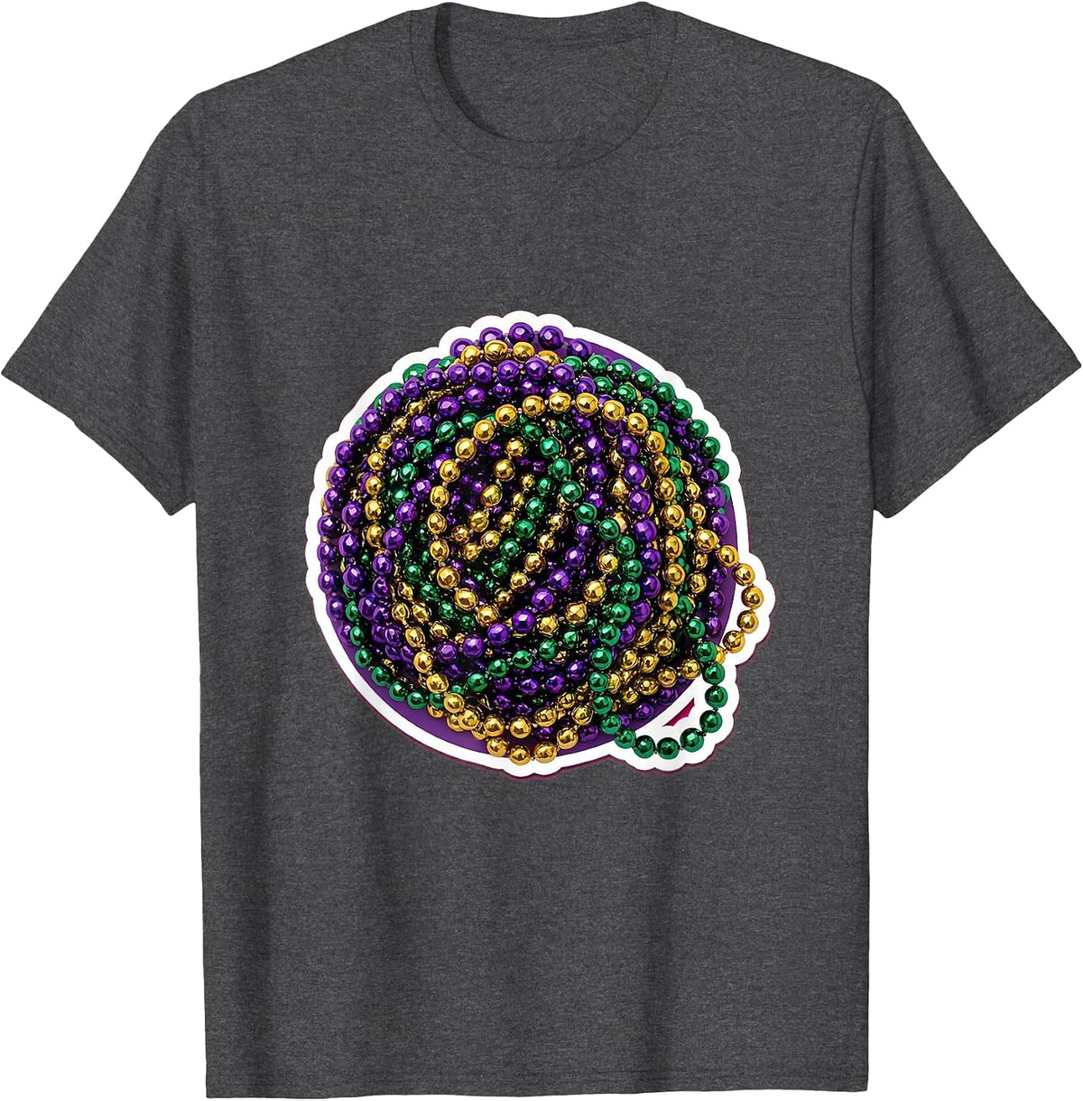 Mardi Gras Colorful Bead Necklaces Pile Design T-Shirt - Dark Heather Grey