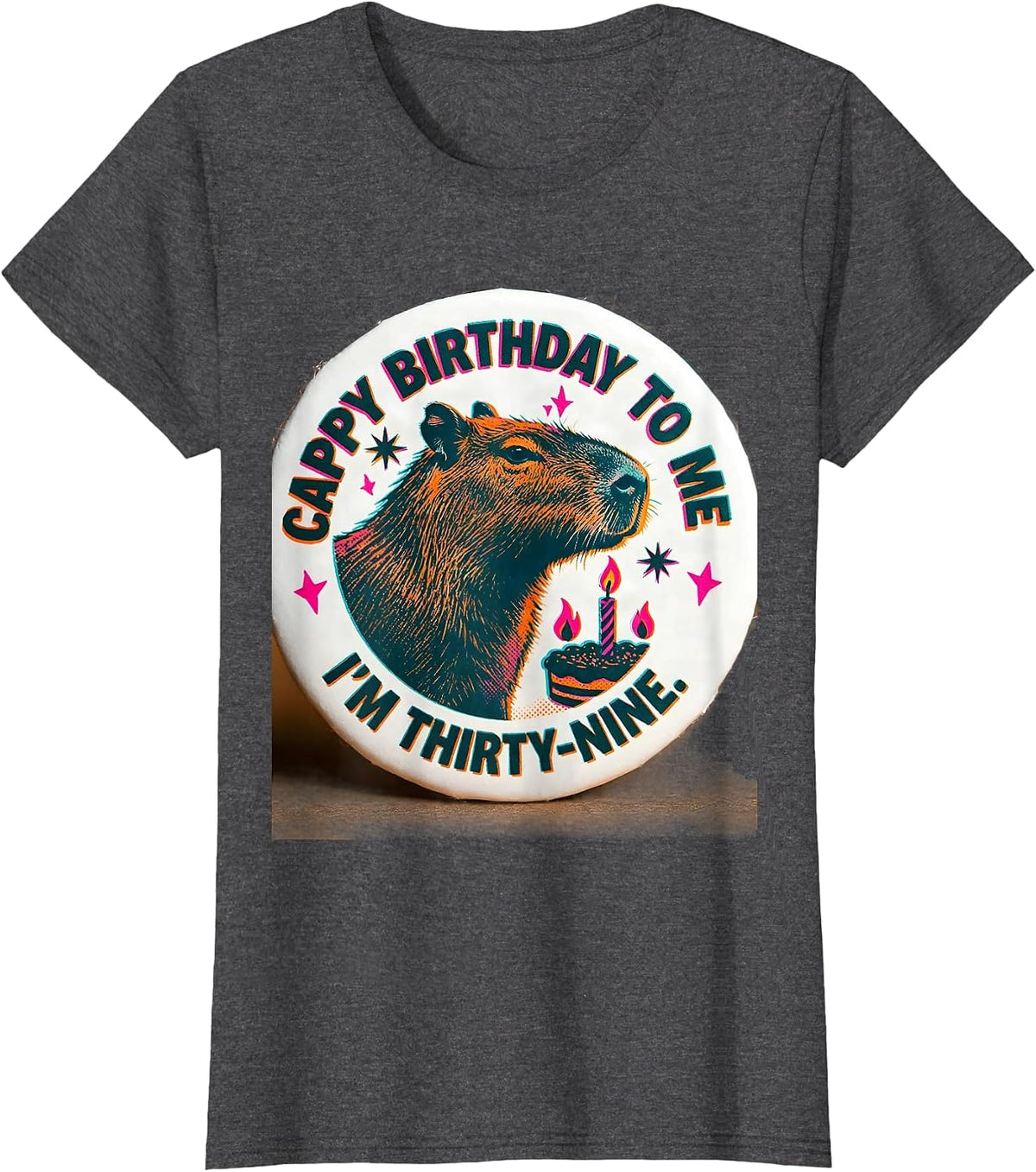 Women's Cappy Birthday To Me I'm Thirty-Nine Cute Capybara Kawaii T-Shirt - Dark Heather Grey