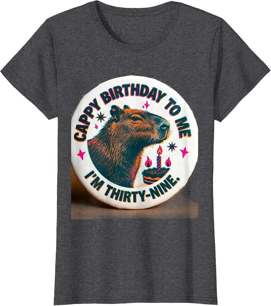 Women's Cappy Birthday To Me I'm Thirty-Nine Cute Capybara Kawaii T-Shirt - Dark Heather Grey