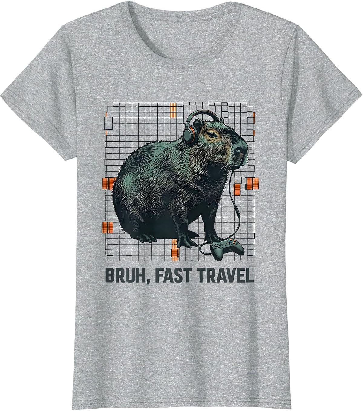 Women's Bruh, Fast Travel Editorial Conceptual Capybara Gamer Meme T-Shirt - Heather Grey