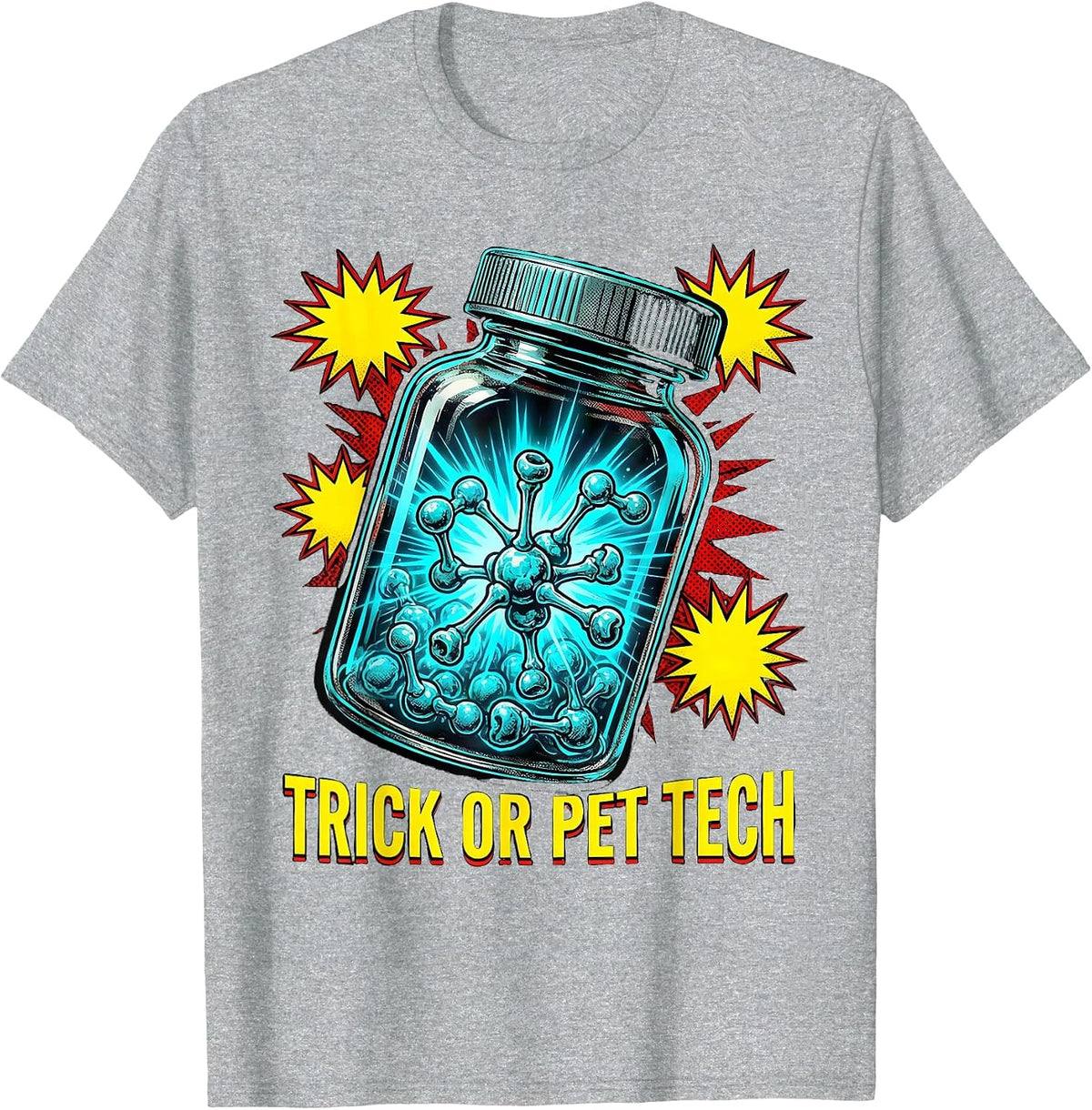 Men's Trick Or PET Tech Pop Art Halloween Radiology Tech Humor T-Shirt - Heather Grey
