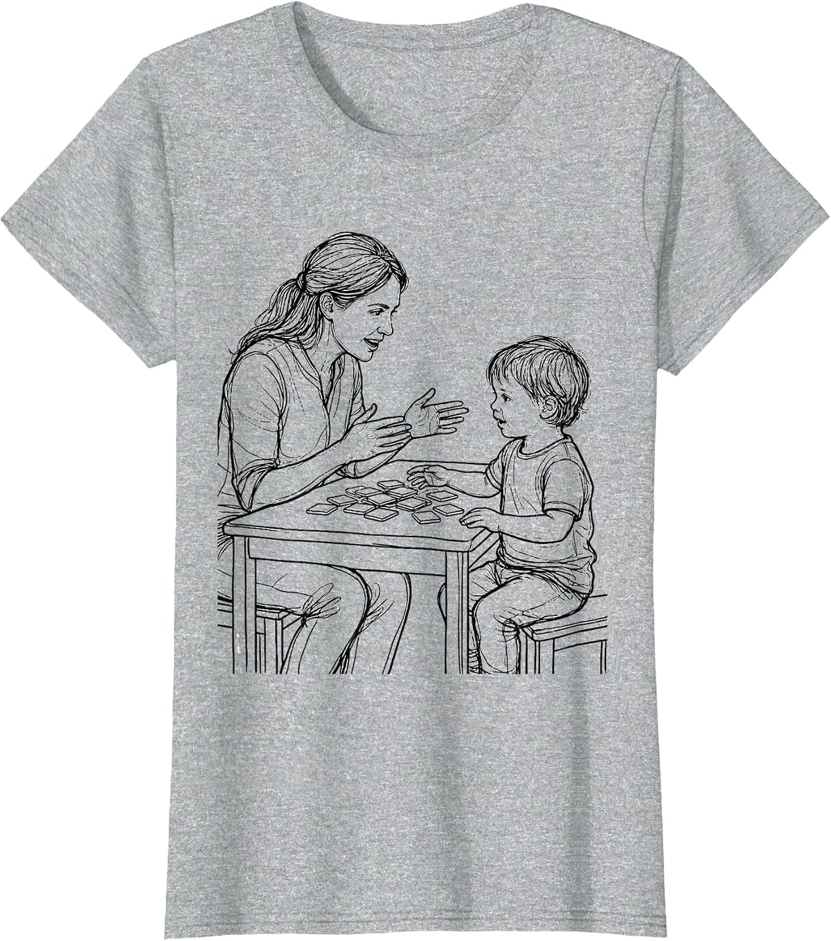 Speech Therapy Illustration Therapist and Child Design T-Shirt - Heather Grey