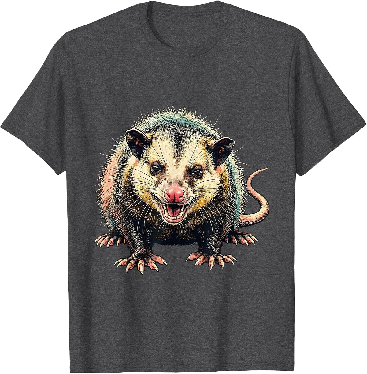 Men's Low Sprawled Opossum Funny Animal Meme Humor T-Shirt - Dark Heather Grey