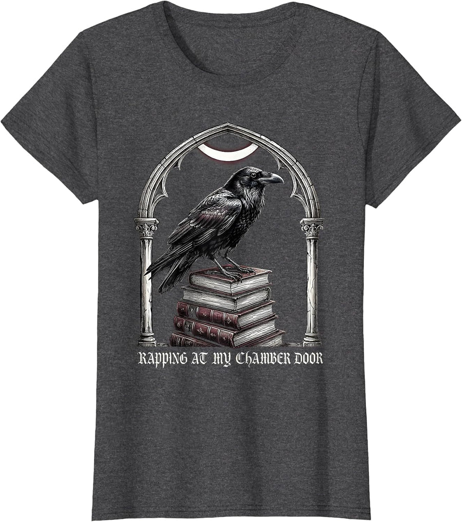 Women's Rapping at my chamber door Gothic Edgar Allan Poe Raven T-Shirt - Dark Heather Grey