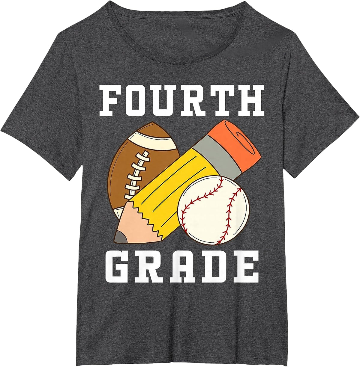 Fourth Grade Boys 4th Grade Back to School Baseball Football T-Shirt - Dark Heather Grey