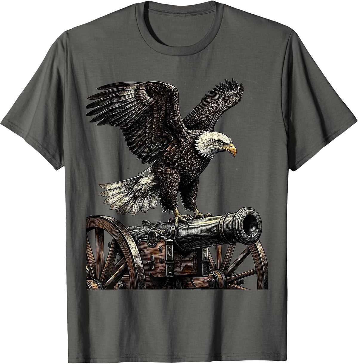 Men's American Flag Eagle on Revolutionary War Cannon T-Shirt - Asphalt Grey