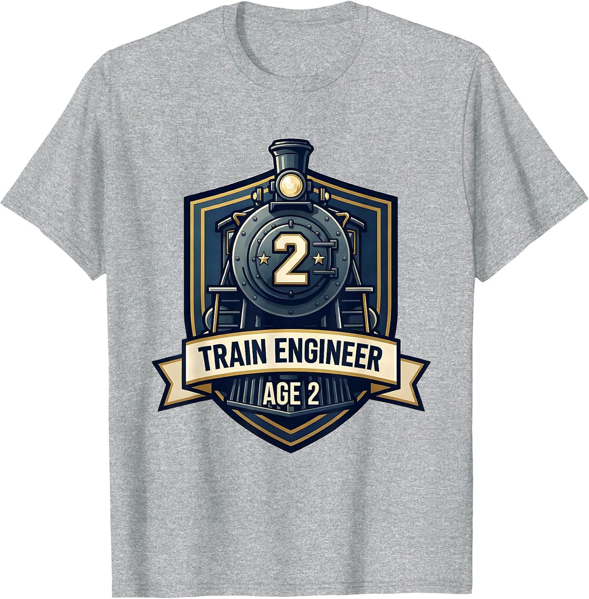 Men's Train Engineer Age 2 Toddler Birthday Train Lover Humor T-Shirt - Heather Grey