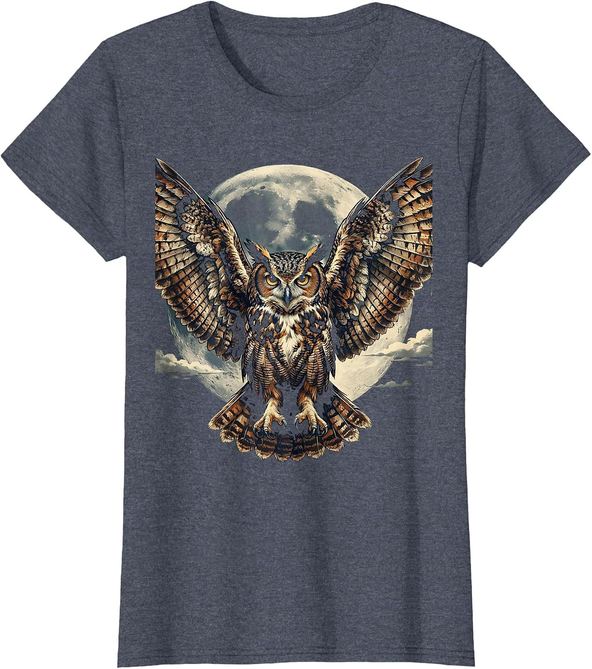 Women's Owl Wide Wings Night Sky Freedom Graphic T-Shirt - Heather Blue