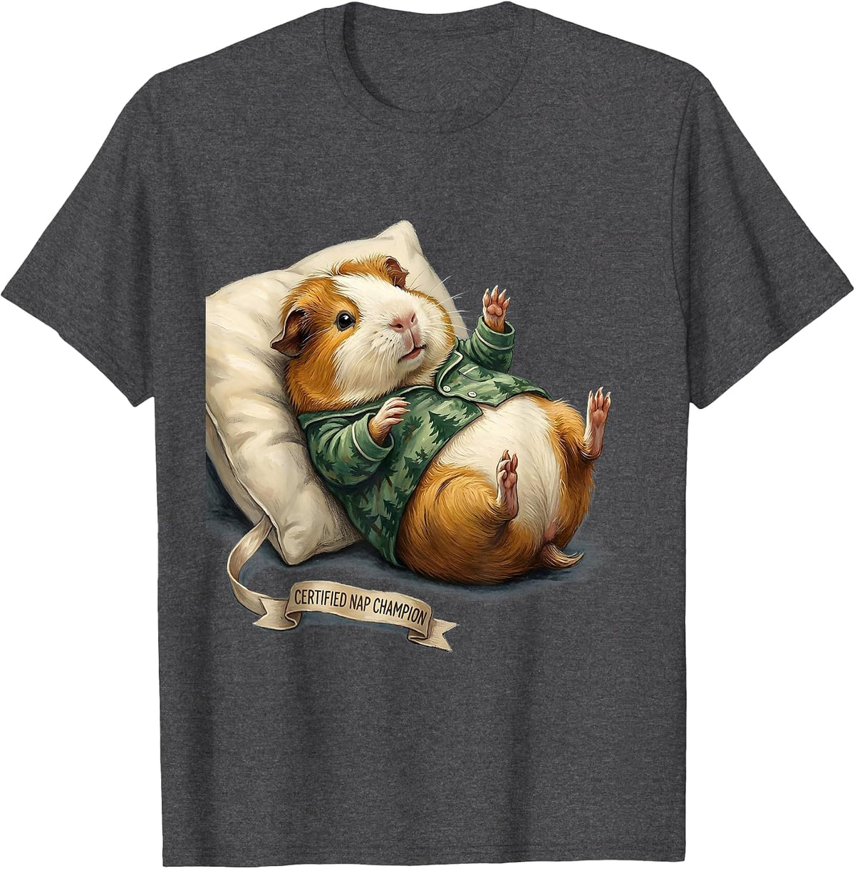 Certified Nap Champion Funny Sleepy Guinea Pig Pajama Pet T-Shirt - Dark Heather Grey